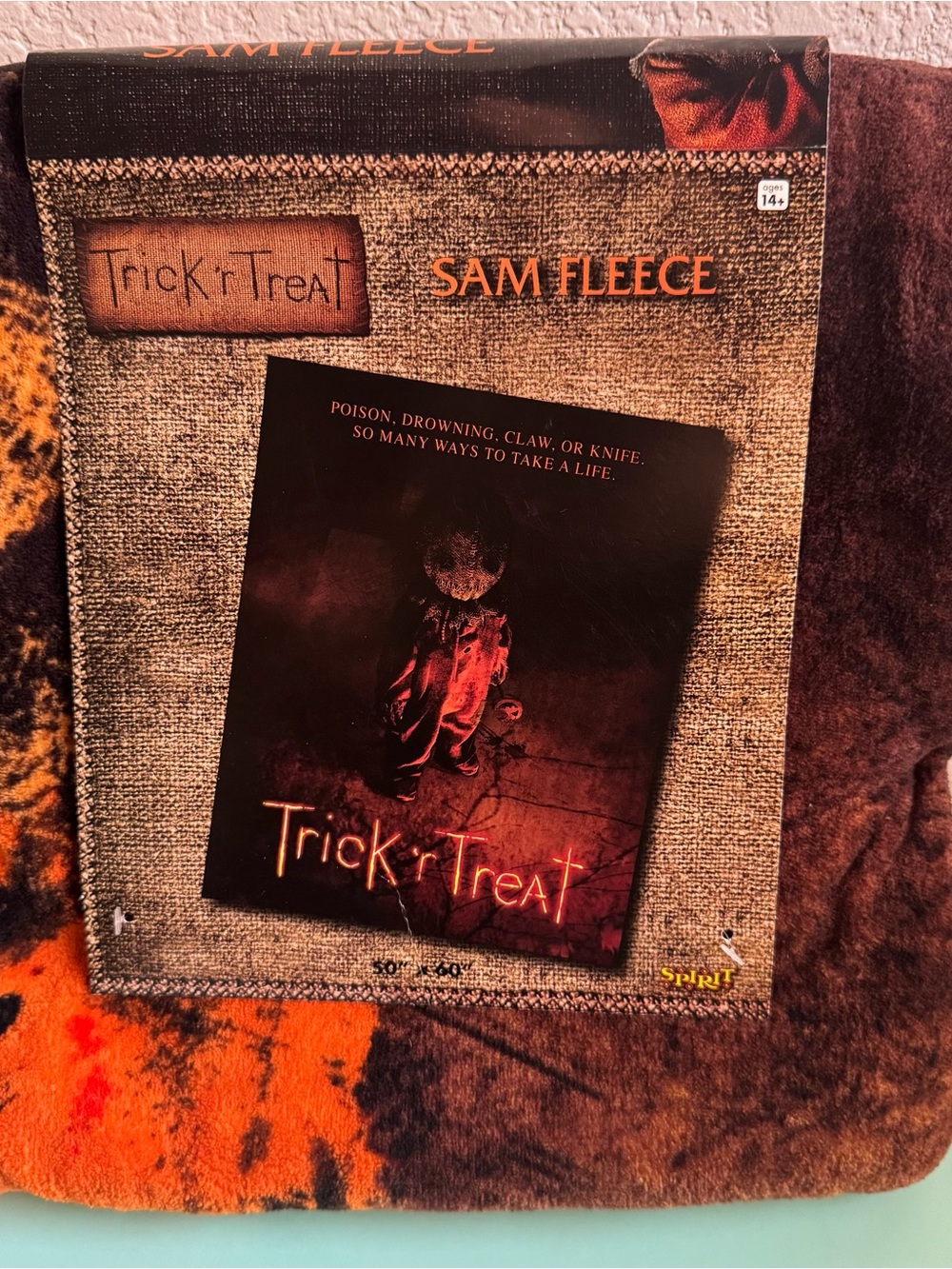 Sam Fleece Trick 'r Treat Plush Throw Blanket - Brown & Orange Pumpkin Head